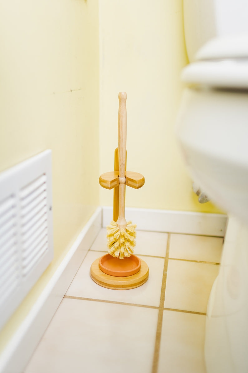 Bamboo Toilet Bowl Brush w/ Stand