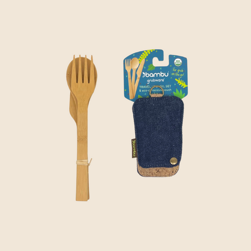 Bamboo Utensil Travel Set, with Hemp Cover